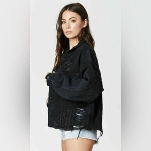 Carmar Thrashed Black Denim with rips and distressed Jacket Oversized XS
